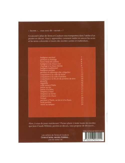 LIVRE OCRES ET TERRES, SECRETS D'ATELIERS